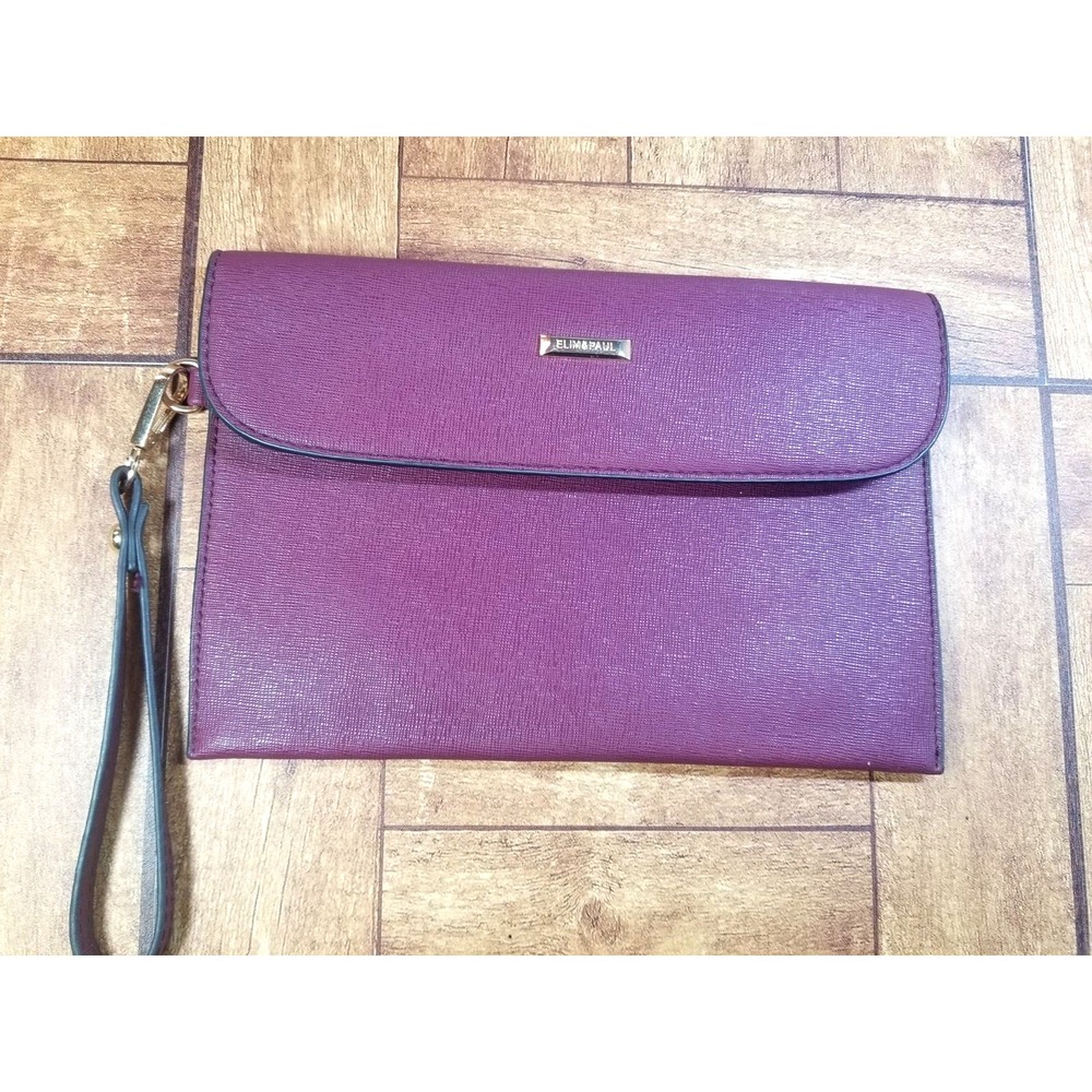 Elim & Paul Dark Magenta/Wine Clutch Wristlet Bag Faux Saffiano Leather‎